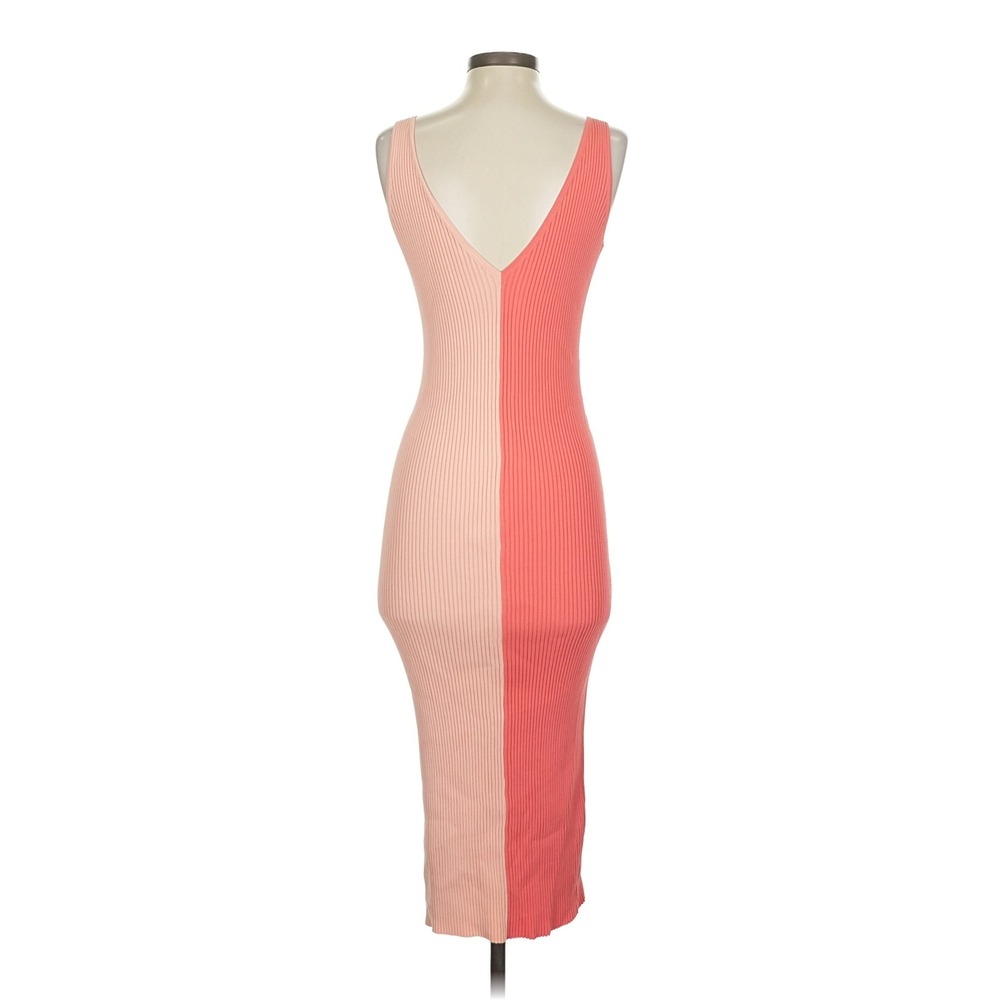 STAUD Dana Ribbed Knit Colorblock Midi Dress Peach Coral Orange Sml V-Neck Small - Picture 3 of 14